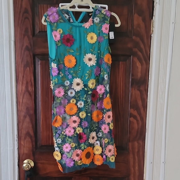 Fashion Nova Teal Dress with Pink and Purple Floral Embroidery - Picture 1 of 5